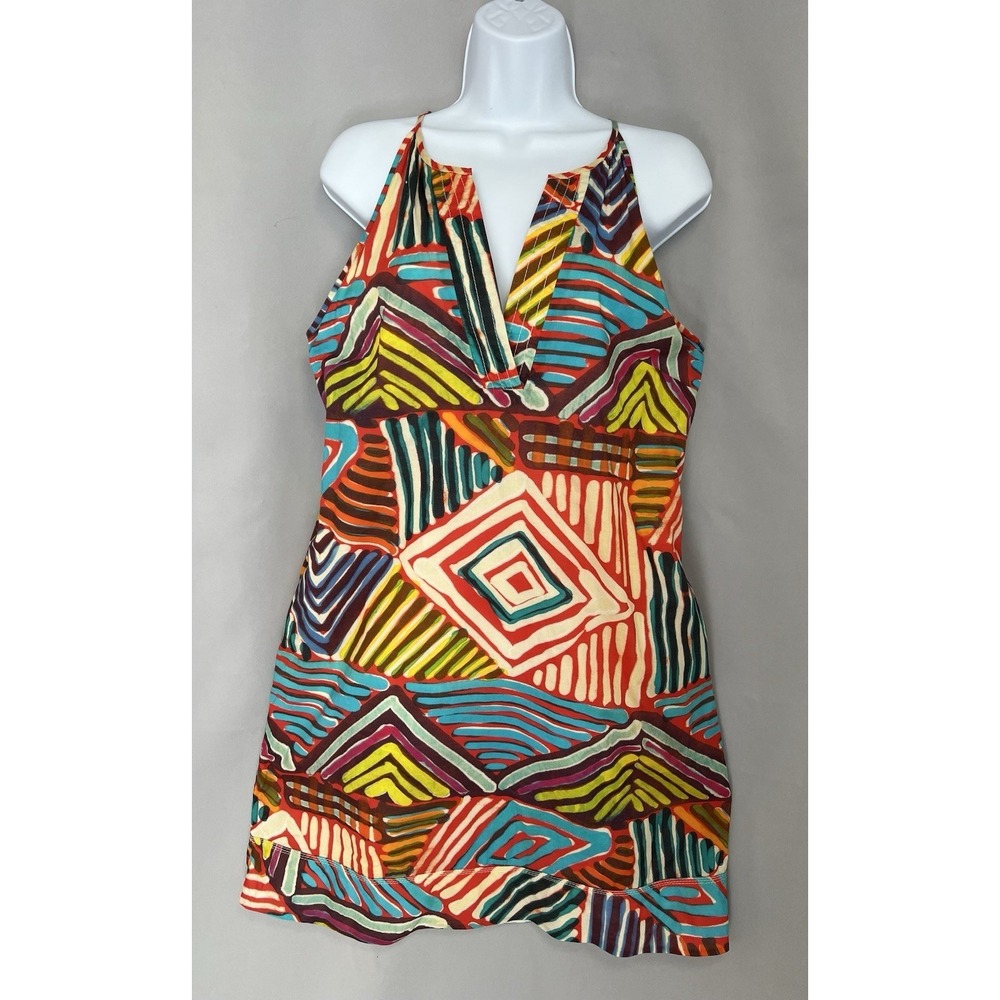 J Crew Collection Geo Brushstroke Sun Dress Sz 10‎ Halter Colorful 100% Cotton